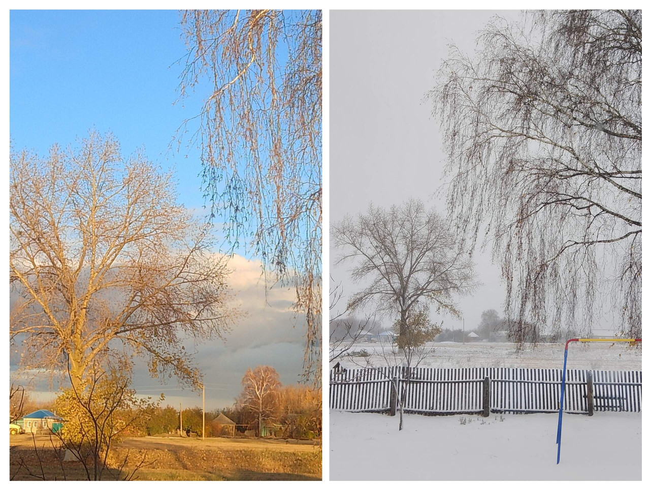 Два фото с разницей в одну ночь. Вот такая зима в этом году была.
