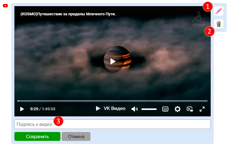 Рис. 5. Блок с видеороликом в публикации.