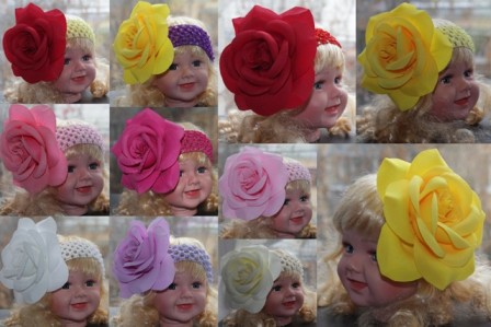 Нарядные повязки на голову с цветами и без для ваших принцесс, шапочки вязаные и трикотажные, детские купальники и летние панамки