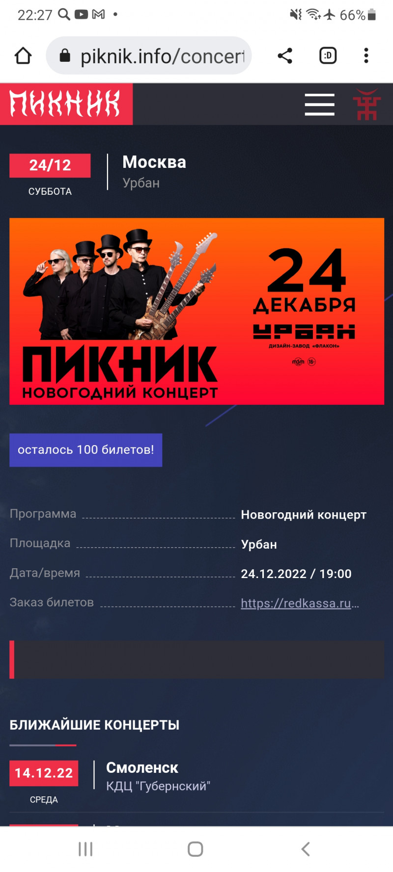 "ПИКНИК" - Новогодний концерт, Россия, Москва, 2022-12-24