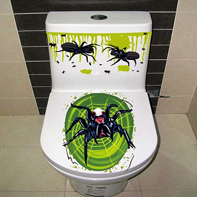 Спайдер туалет. Наклейки на унитаз с пауками. Крышка унитаза прикол.