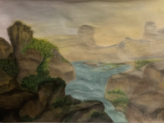 Моя картина «Горный ручей» (акварель+гуашь)