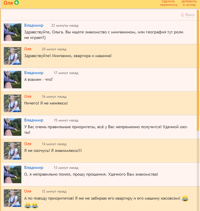 Общение на сайтах знакомств.