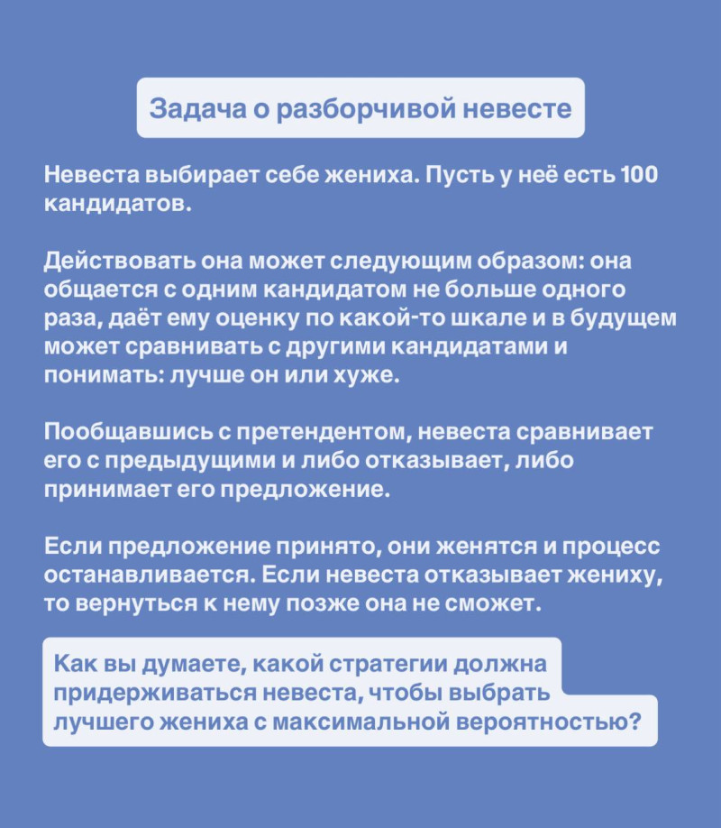 Задача о разборчивой невесте.